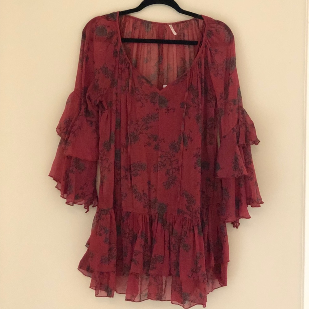 Free People Flowy Flowery Red Dress